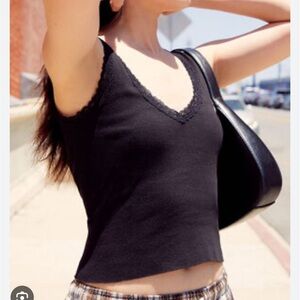Black Lace Trim Tank Top by John Galt